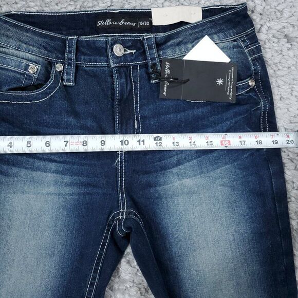 Stella in Dreams Mid Rise Boot Jeans Bootcut Sequin Bull Oxen Size 15 32 Blue - Picture 9 of 11